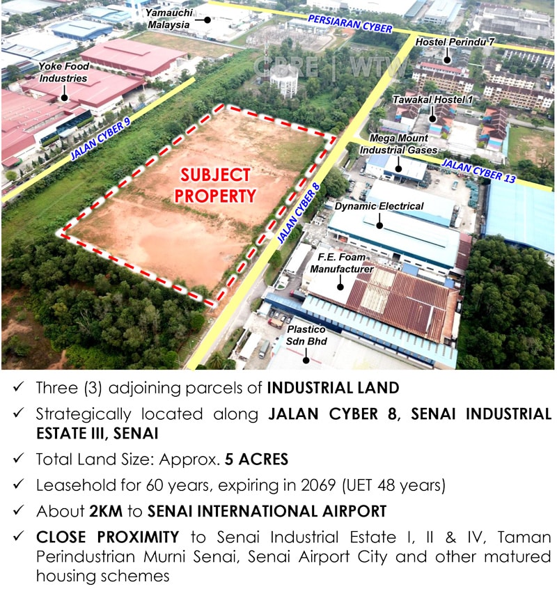 5Acre Industrial Land For Sale Along Jalan Cyber 8, Senai Industrial